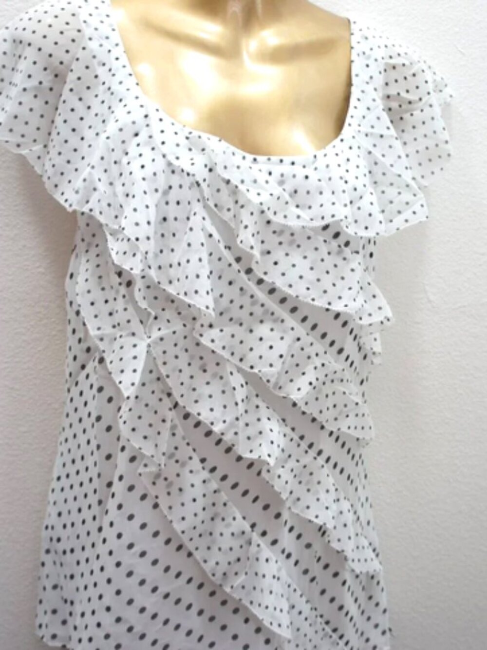 White House Black Market Polka Dot Ruffle Top size 14